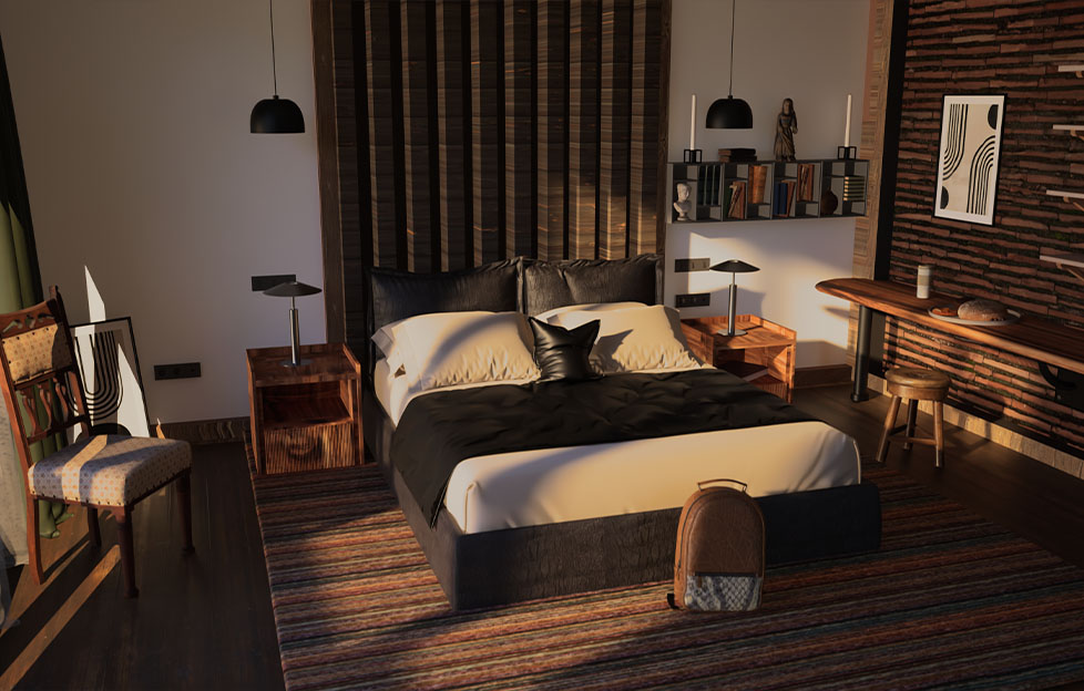 3D-Architektur-Schlafzimmer-Interior-Design-Innenarchitektur-Modellierung-Texturierung-Perspektive
